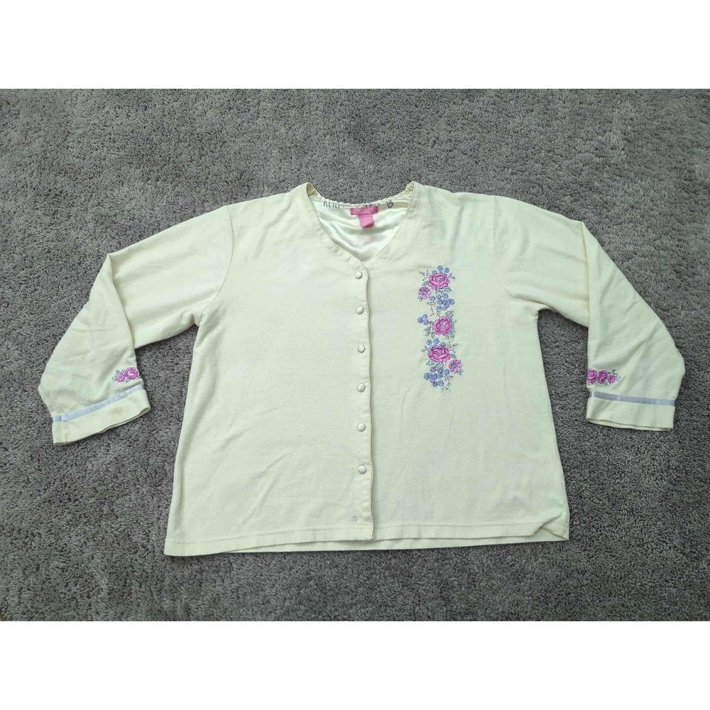 Rebecca Malone Pajama Top Womens Large Floral Embroidered Button Front